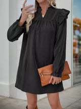 Ruffled Notched Flounce Sleeve Dress - Trendsi - Flyclothing LLC