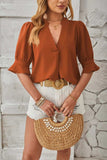 Notched Half Sleeve Blouse - Trendsi - Flyclothing LLC