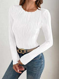 Textured Round Neck Long Sleeve Top - Trendsi - Flyclothing LLC