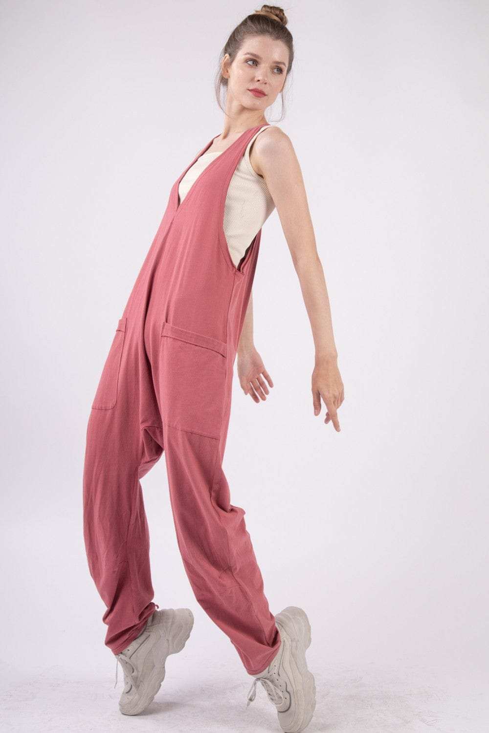 VERY J Plunge Sleeveless Jumpsuit with Pockets - Trendsi - Flyclothing LLC