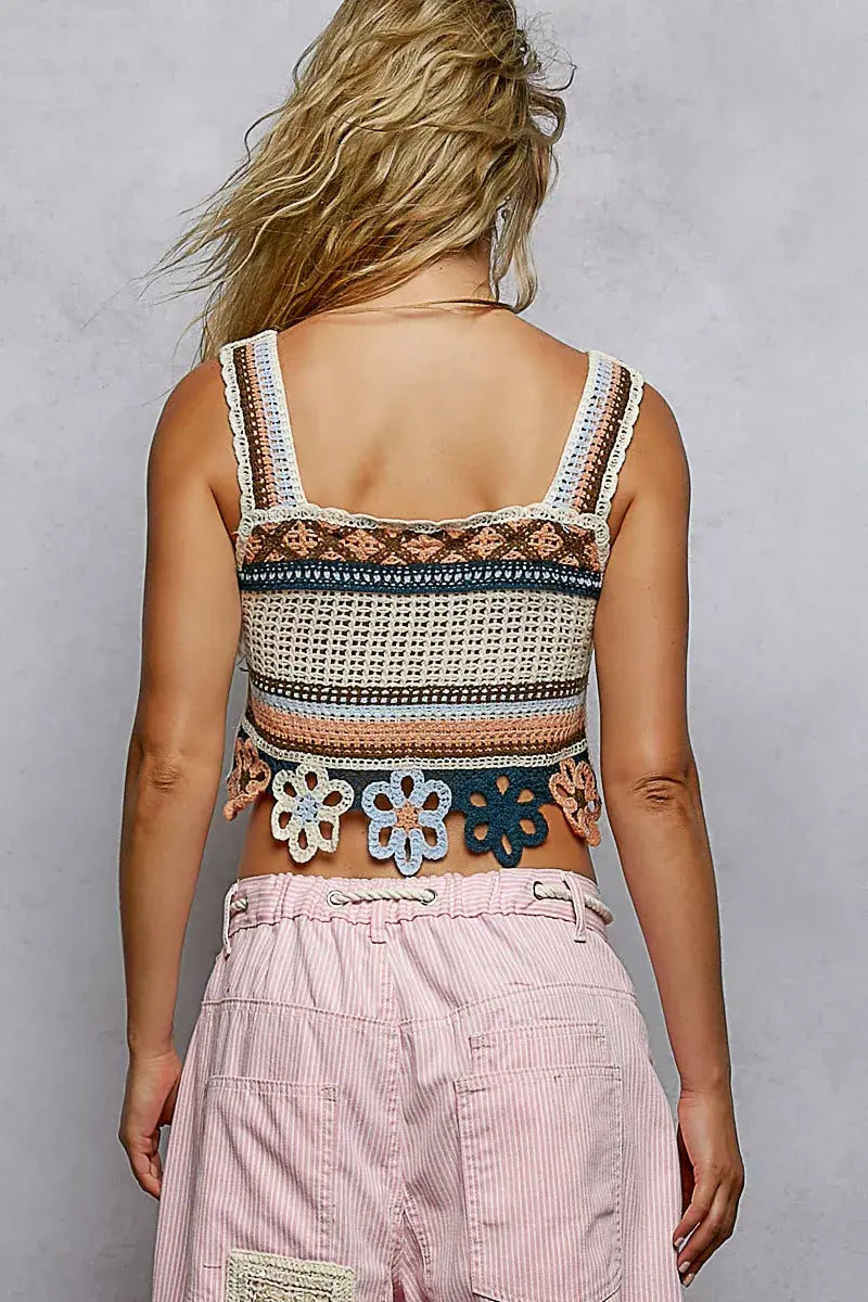 POL Cutout Flower Cropped Crochet Cami with with Dangle Detail - Trendsi - Flyclothing LLC