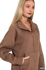 Zenana Half Zip Fleece Sweatshirt with kangaroo Pocket - Trendsi - Flyclothing LLC