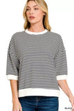 Zenana Striped Contrast Trim Banded Bottom Top - Trendsi - Flyclothing LLC