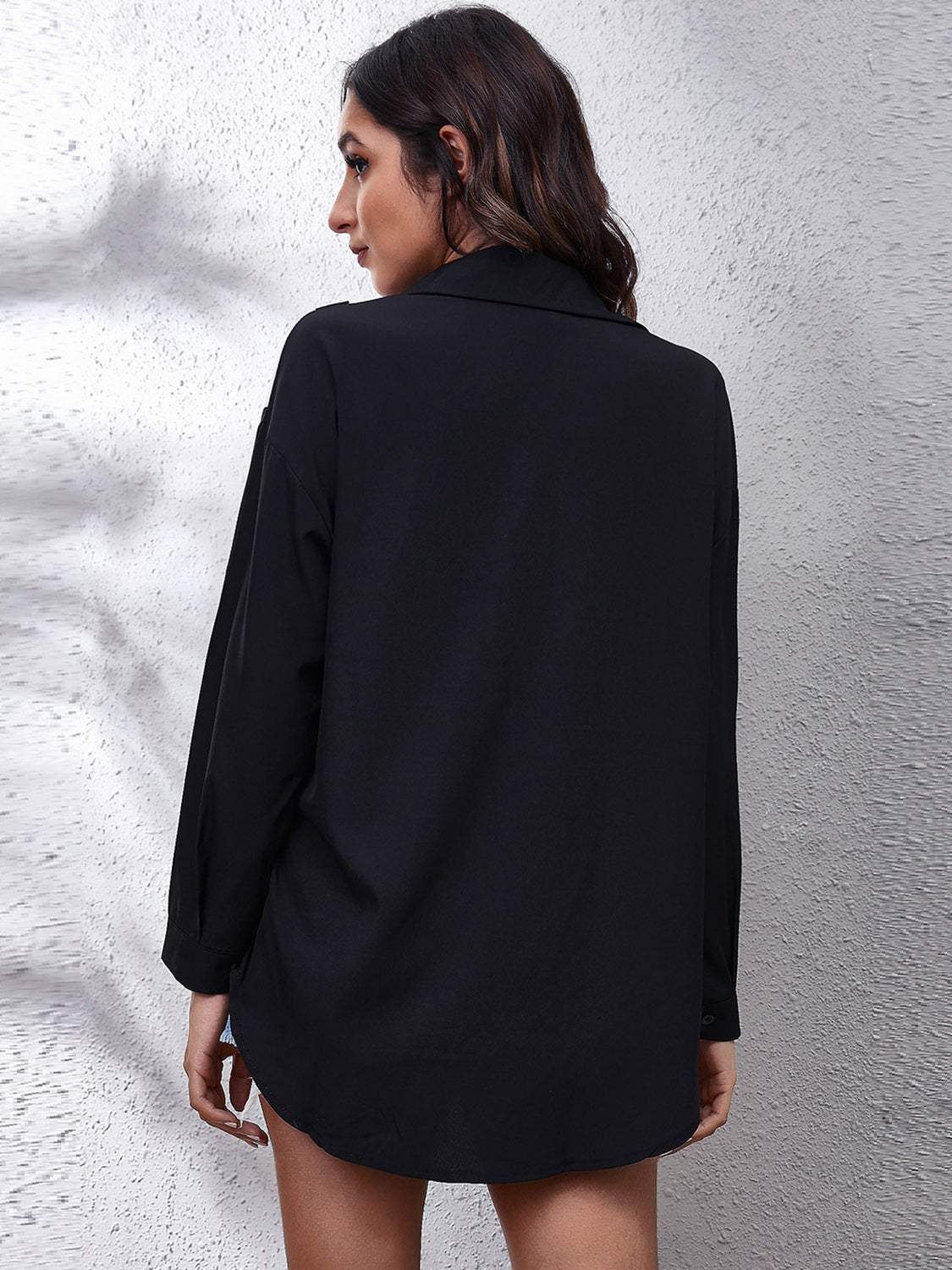 Printed Collared Neck Long Sleeve Shirt - Trendsi - Flyclothing LLC