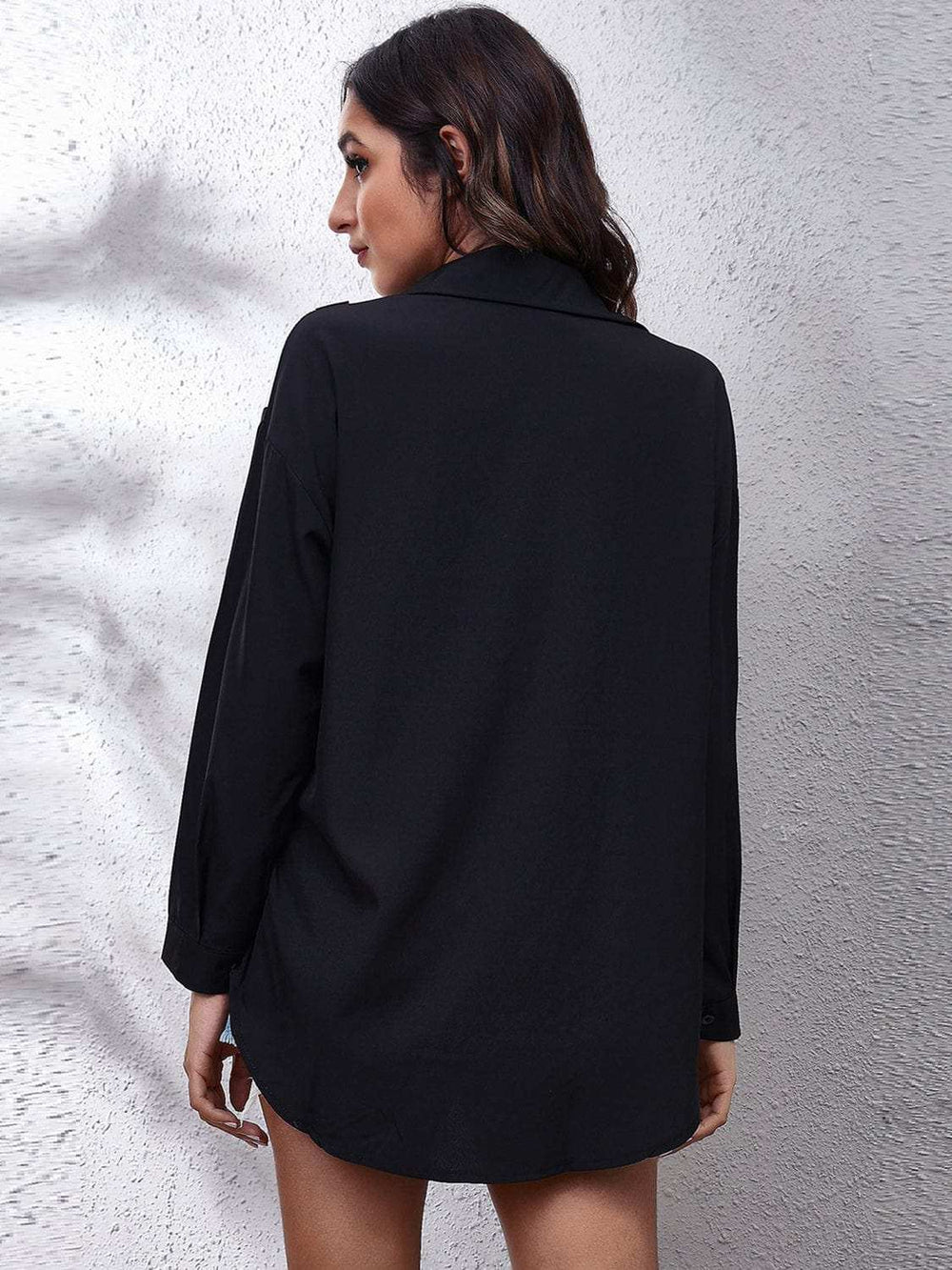 Printed Collared Neck Long Sleeve Shirt - Trendsi - Flyclothing LLC