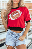 Sequin Football Round Neck Short Sleeve Top - Trendsi - Flyclothing LLC