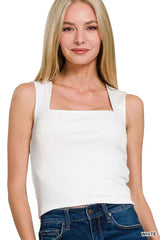 Zenana Ribbed Seamless Double Layered Square Neck Tank - Trendsi - Flyclothing LLC