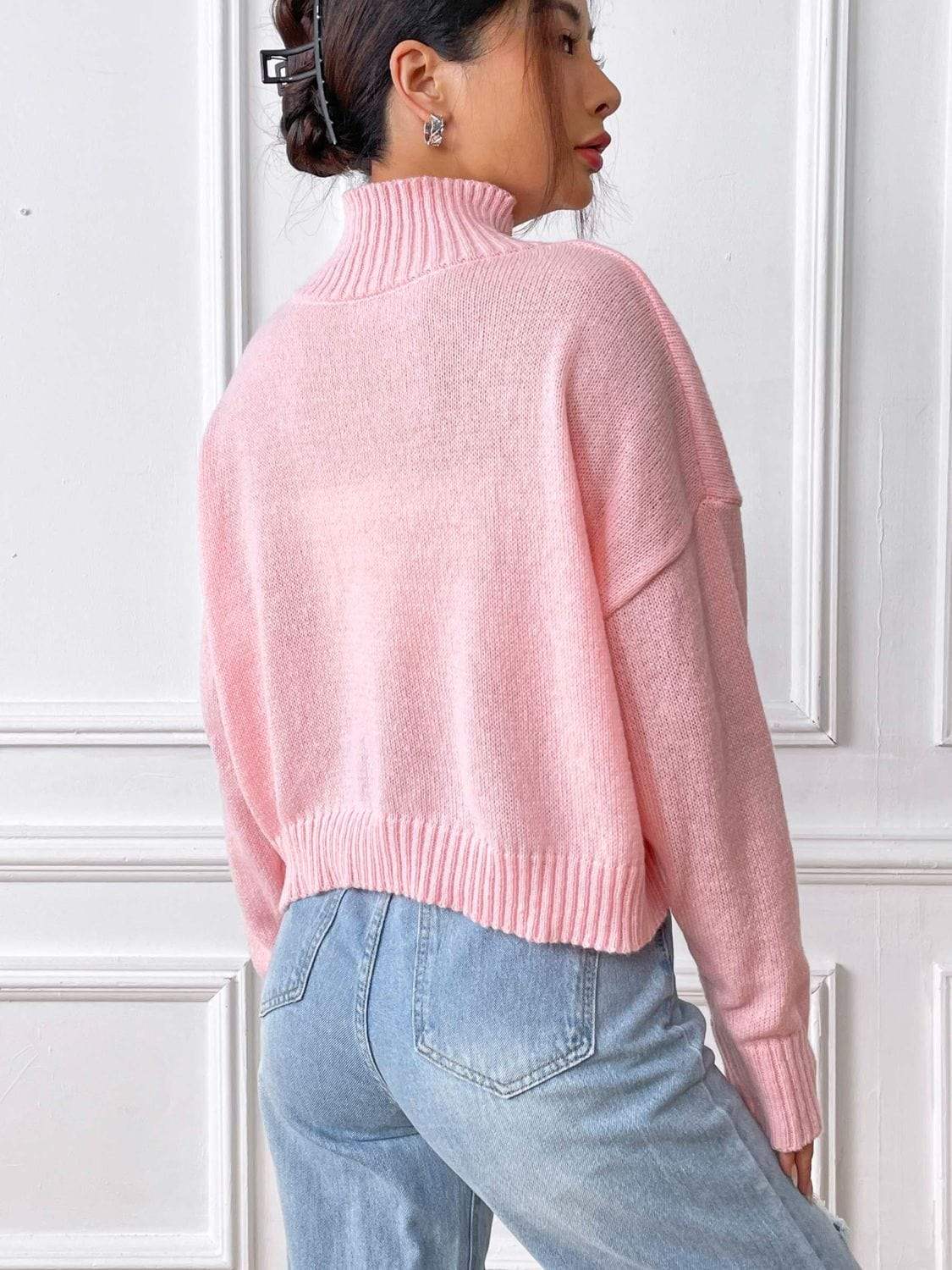 Heart Turtleneck Long Sleeve Sweater - Trendsi - Flyclothing LLC