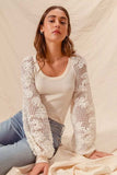 SO ME Rib Knit Top with Lace Balloon Sleeves - Trendsi - Flyclothing LLC