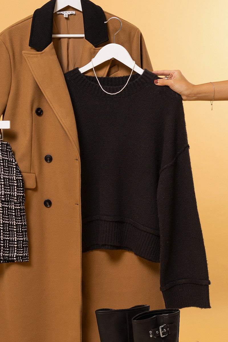 HYFVE Round Neck Dropped Shoulder Ribbed Sweater - Trendsi - Flyclothing LLC