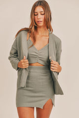 MABLE 3 Pieces Sweater Set with Crop Cami, Mini Skirt, Cardigan - Trendsi