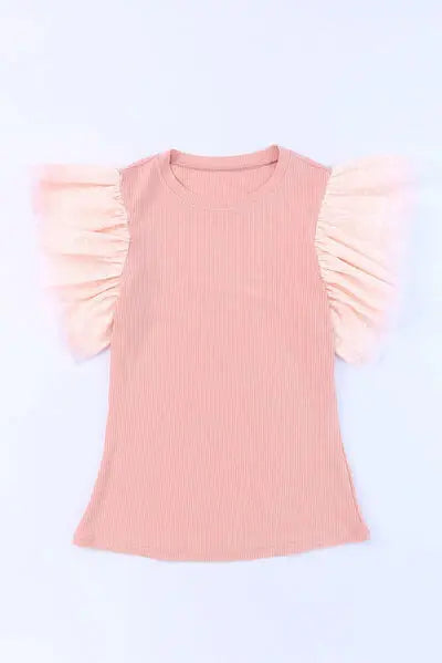 Ruffled Round Neck Cap Sleeve Blouse - Trendsi - Flyclothing LLC