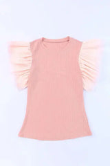 Ruffled Round Neck Cap Sleeve Blouse - Trendsi - Flyclothing LLC