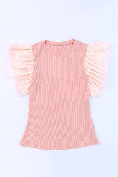 Ruffled Round Neck Cap Sleeve Blouse - Trendsi - Flyclothing LLC