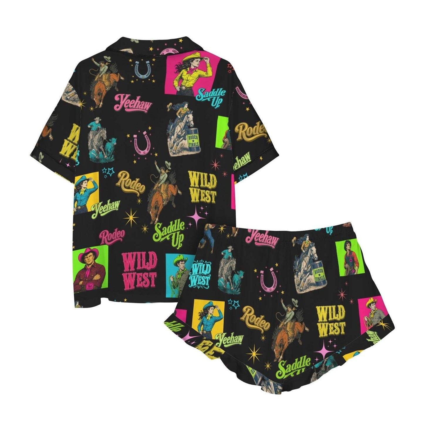 Baha Ranch The Last Roundup Western Rodeo Satin Pajama Set - Baha Ranch Western Wear - Flyclothing LLC