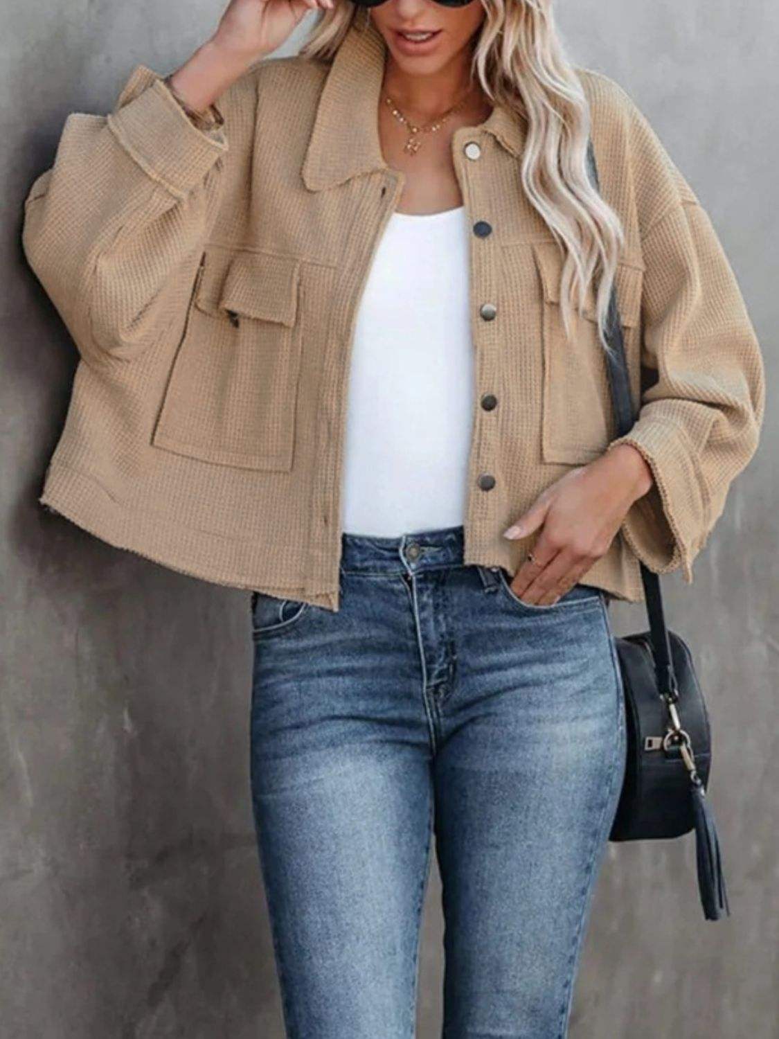 Button Up Long Sleeve Jacket - Trendsi - Flyclothing LLC