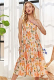 ADORA Smocked Back Floral Adjustable Strap Midi Dress - Trendsi
