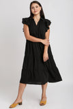 Umgee Full Size Johnny Collar Ruffle Cap Sleeve Tiered Dress Plus Size - Trendsi