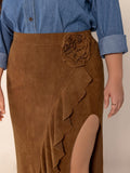 Plus Size Ruffled Slit High Rise Skirt - Trendsi