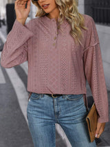 Eyelet Round Neck Long Sleeve Top - Trendsi - Flyclothing LLC