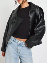 Faux Leather Moto Jacket with Asymmetrical Zip - Trendsi - Flyclothing LLC