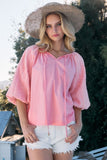 ODDI Full Size Poplin Bubble Sleeve Blouse - Trendsi