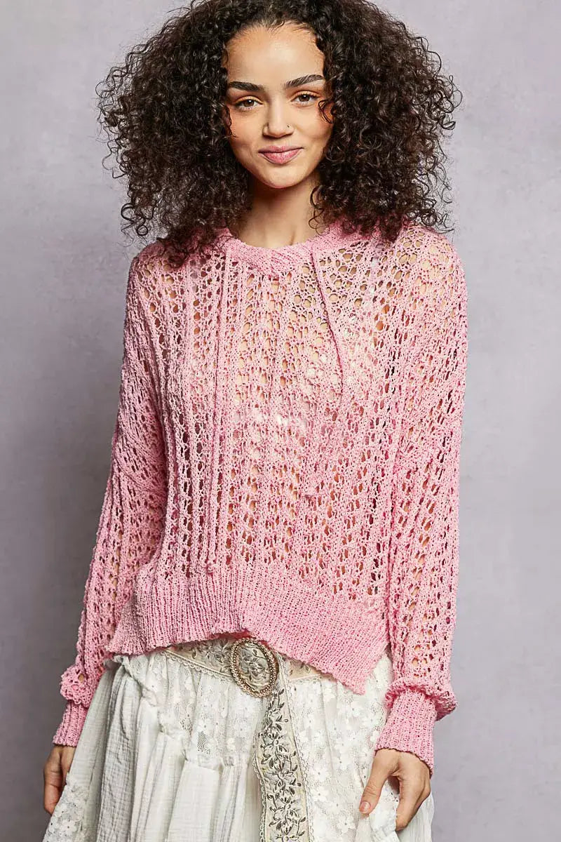POL Openwork Round Neck High Low Knit Top - Trendsi - Flyclothing LLC
