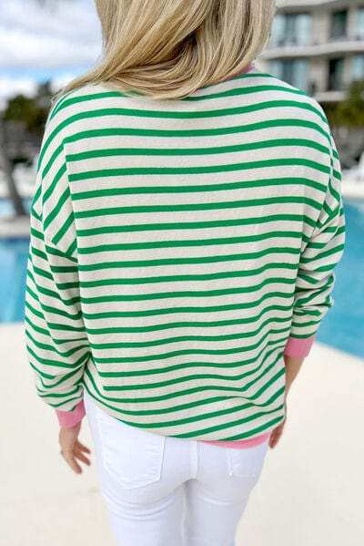 Striped Lucky Clover Long Sleeve Sweatshirt - Trendsi - Flyclothing LLC