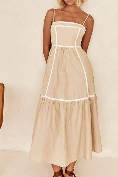 Contrast Trim Square Neck Midi Cami Dress - Trendsi - Flyclothing LLC