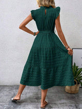 Tied Ruffled Cap Sleeve Midi Dress - Trendsi - Flyclothing LLC