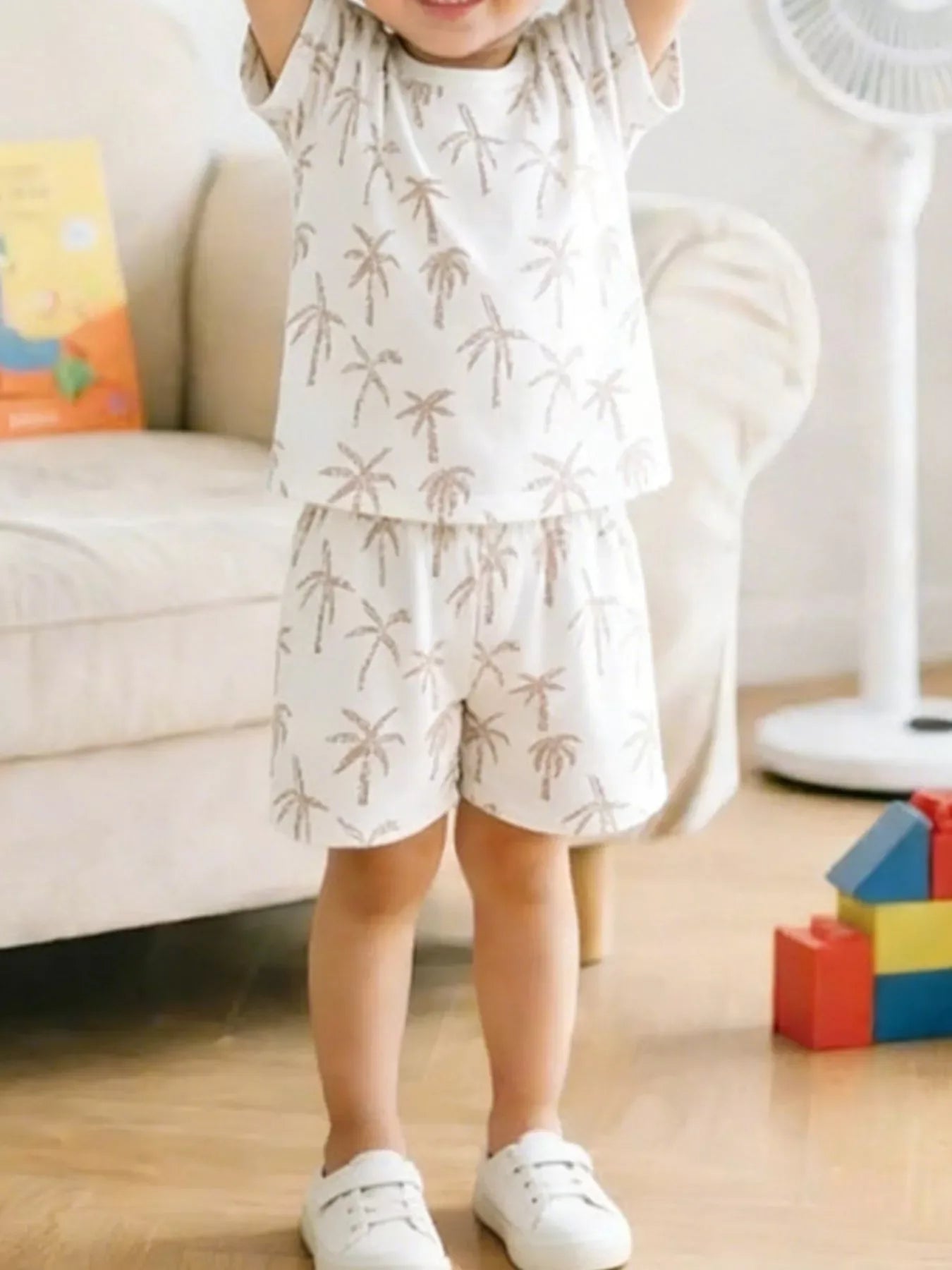 Children's Tropical Palm Print Tee and Shorts Set - Trendsi - Flyclothing LLC