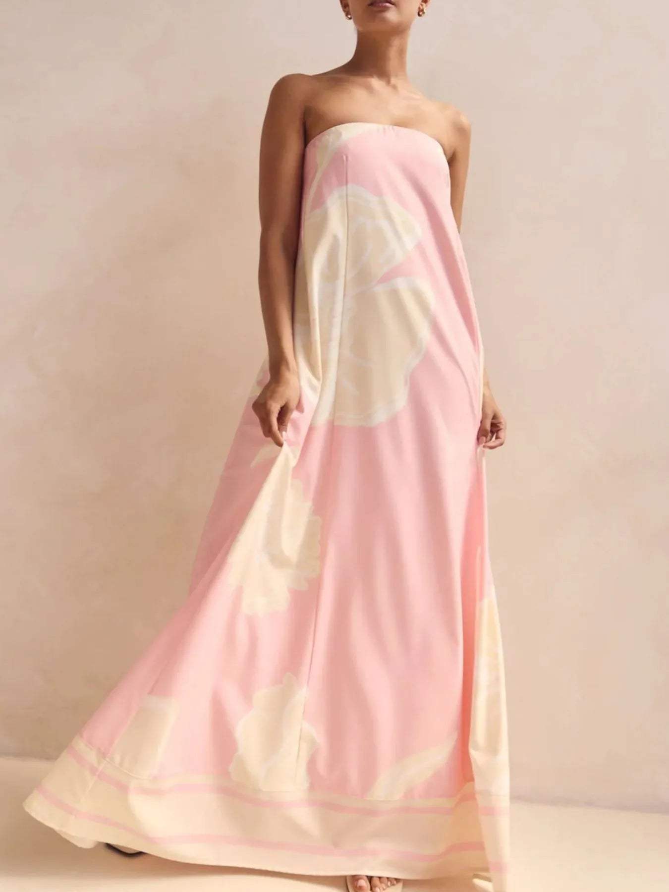 Smocked Printed Tube Maxi Dress - Trendsi - Flyclothing LLC