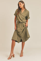 MABLE Short Sleeve Top and Button Down Midi Skirt Set - Trendsi