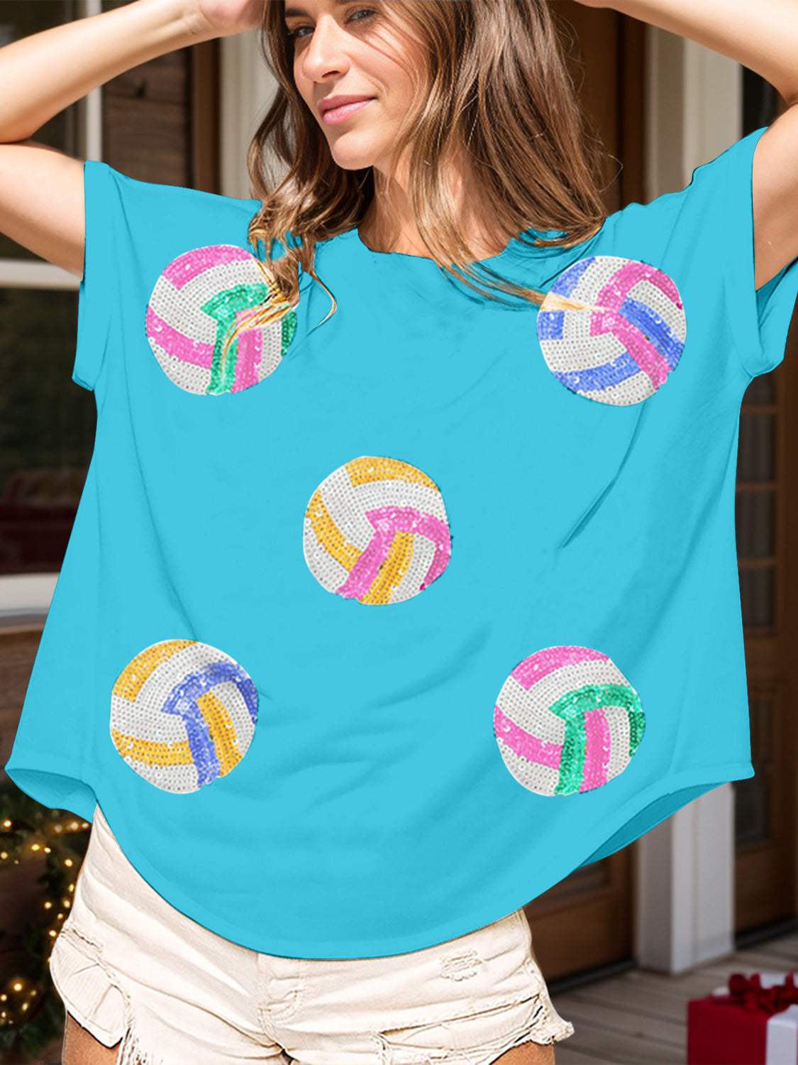 Sequin Round Neck Short Sleeve T-Shirt - Trendsi - Flyclothing LLC