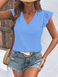 Textured V-Neck Cap Sleeve Blouse - Trendsi - Flyclothing LLC