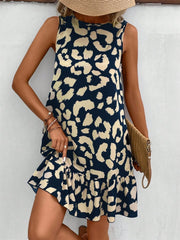 Vestido de tirantes con cuello redondo y estampado de leopardo anudado