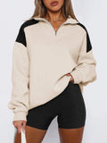 Contrast Quarter Zip Long Sleeve Sweatshirt - Trendsi