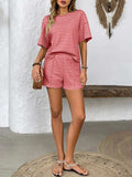 Striped Round Neck Short Sleeve Top and Shorts Set - Trendsi - Flyclothing LLC