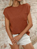 Round Neck Cap Sleeve Knit Top - Trendsi