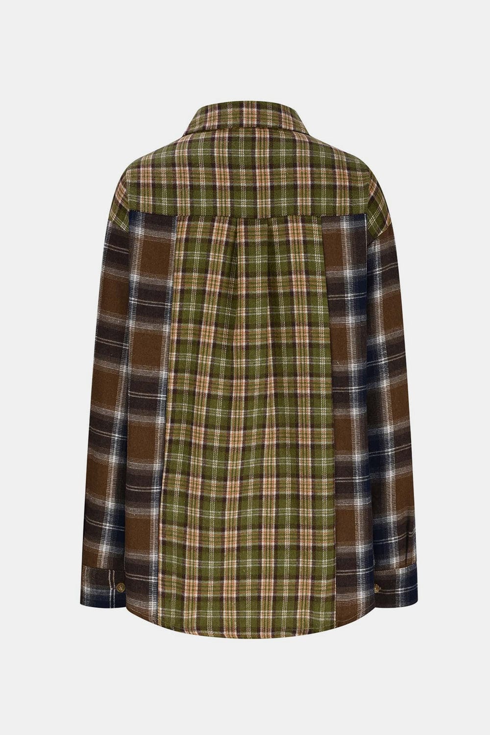 Plaid Collared Neck Button Up Long Sleeve Shirt - Trendsi