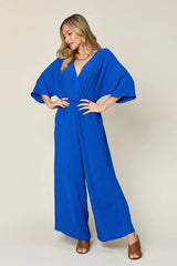 Double Take Full Size Surplice Wide Leg Jumpsuit with Pockets - Trendsi - Flyclothing LLC