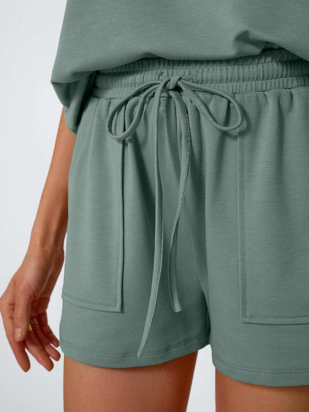 Round Neck Cap Sleeve Top and Shorts Set - Trendsi - Flyclothing LLC