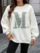 Letter Round Neck Fleece Sweatshirt - Trendsi - Flyclothing LLC