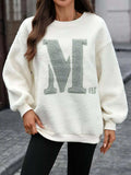 Letter Round Neck Fleece Sweatshirt - Trendsi - Flyclothing LLC