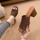 Block Heel Knit Sandals - Trendsi - Flyclothing LLC