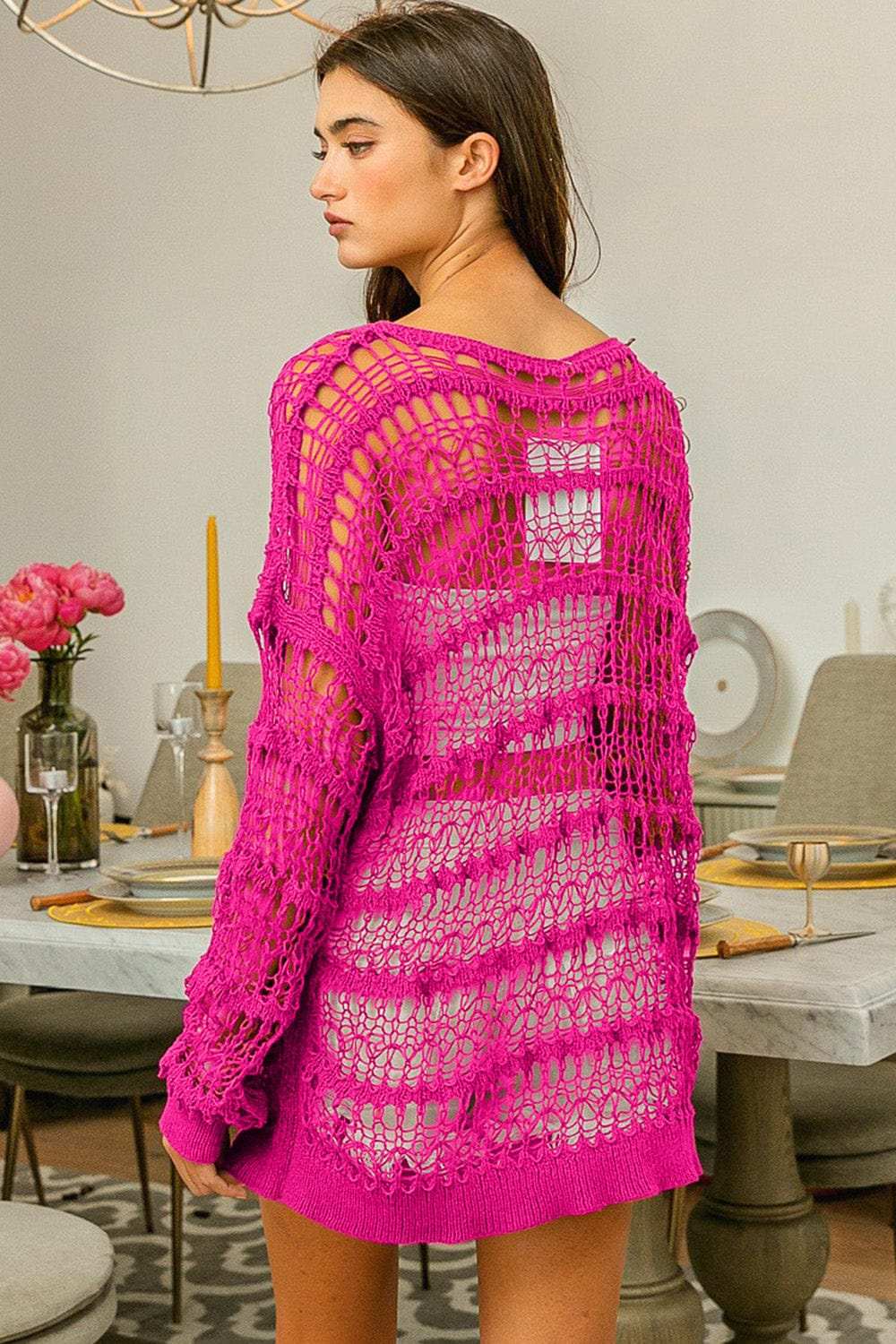 BiBi Long Sleeve Knit Cover Up - Trendsi - Flyclothing LLC