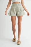 MABLE Pleated High Waist Twill Shorts - Trendsi