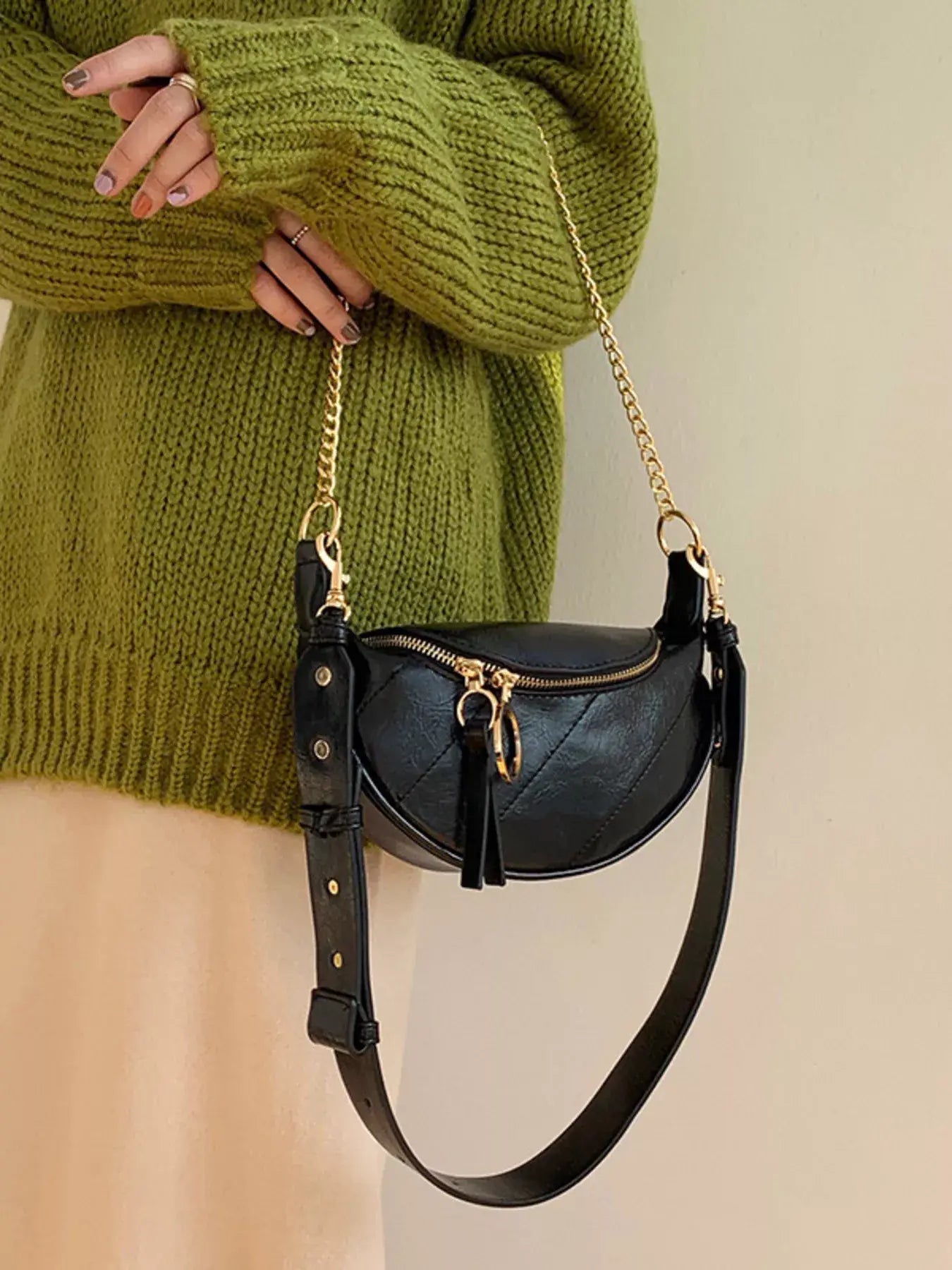 Chain Decor Crescent Crossbody Bag - Trendsi - Flyclothing LLC