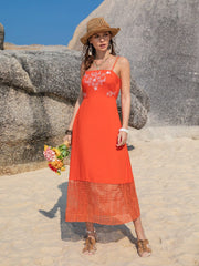 Embroidered Square Neck Midi Cami Dress - Trendsi