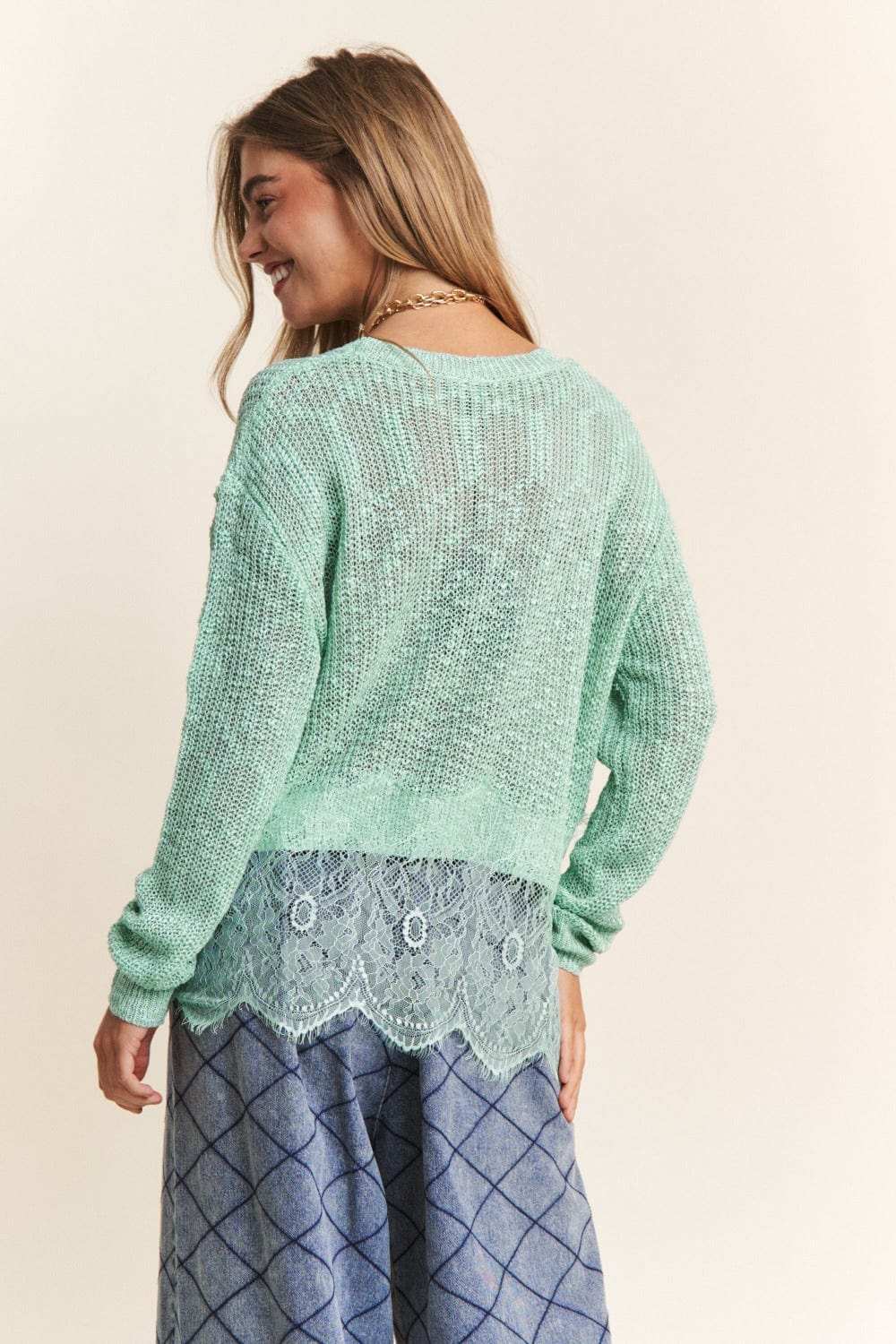 J.NNA Lace Detail Long Sleeve Knit Top - Trendsi - Flyclothing LLC